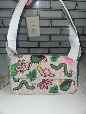 TJ Maxx Viral Beaded Bugs Spring Pink Garden Motif Shoulder Bag & Bag Charm! NWT